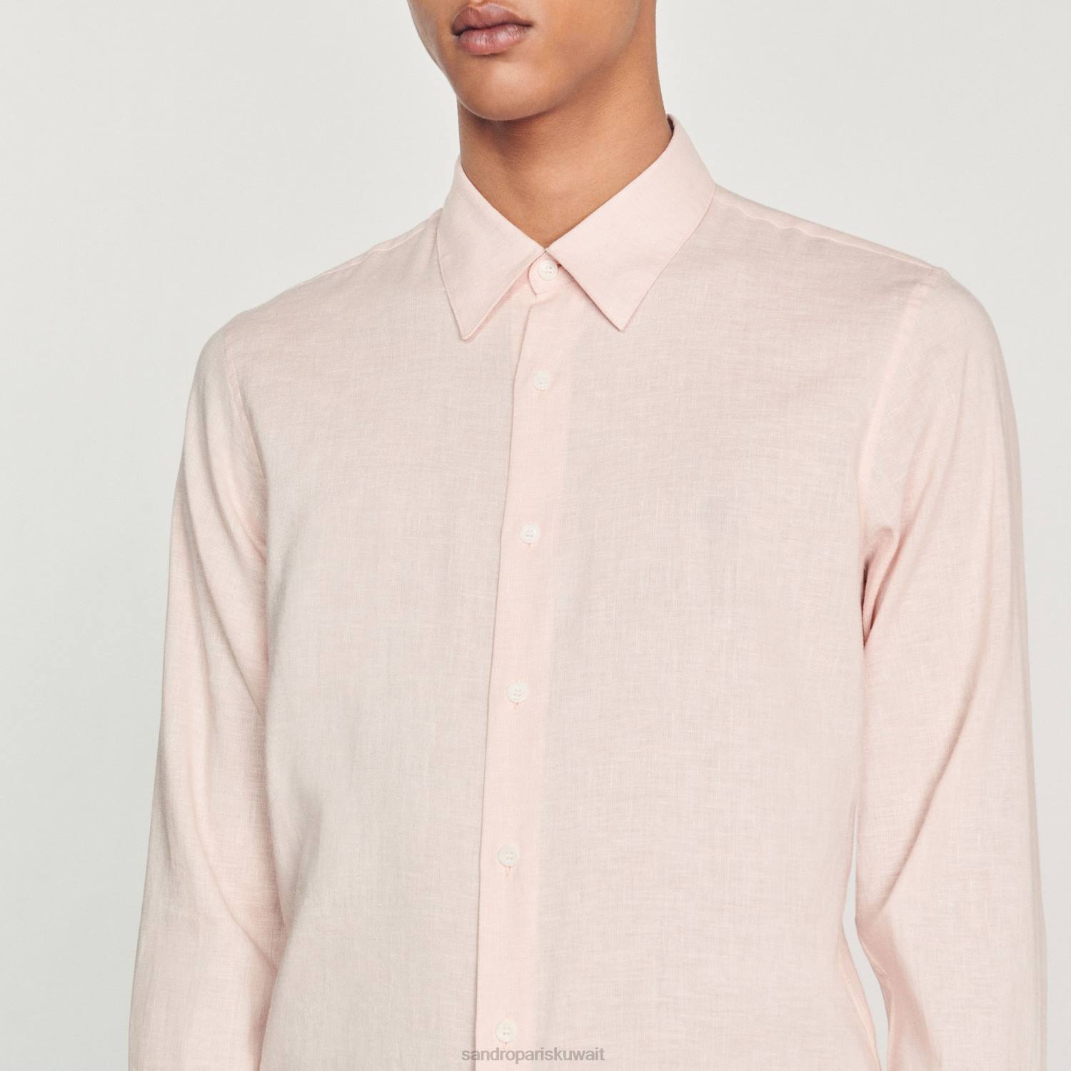 ثياب Sandro Paris قميص كلاسيكي وردي فاتح رجال ZJ00822