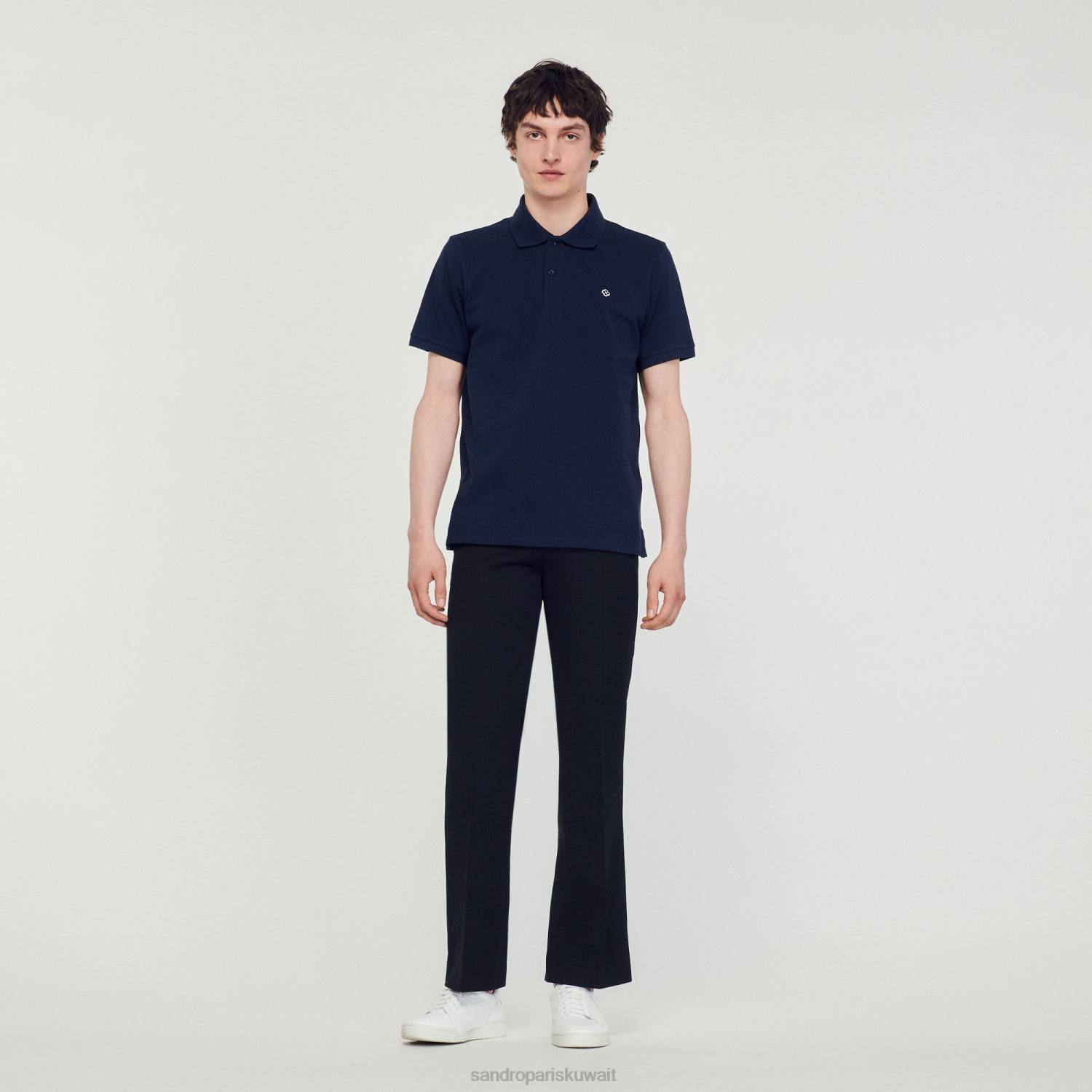 ثياب Sandro Paris قميص بولو مع رقعة متقاطعة مربعة الأزرق الداكن رجال ZJ00827