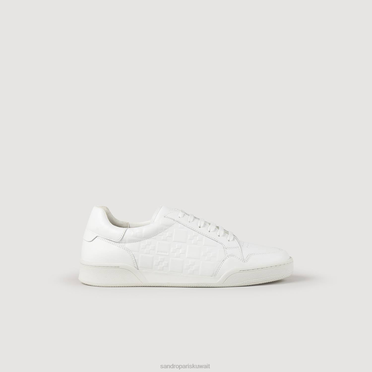 أحذية Sandro Paris حذاء رياضي من الجلد بنقش مربع ومتقاطع أبيض رجال ZJ00837