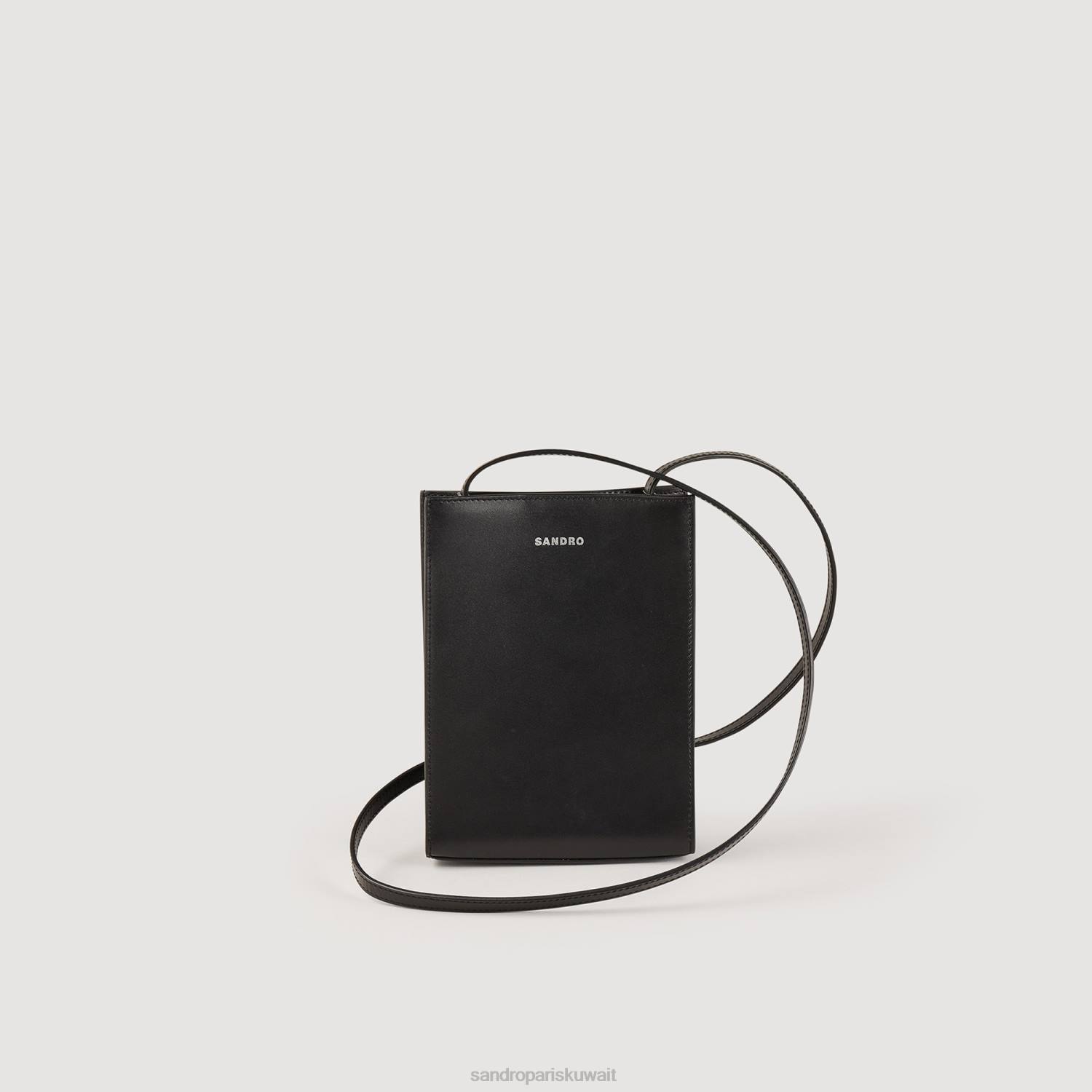 مُكَمِّلات Sandro Paris حقيبة جلدية صغيرة ناعمة أسود رجال ZJ00851