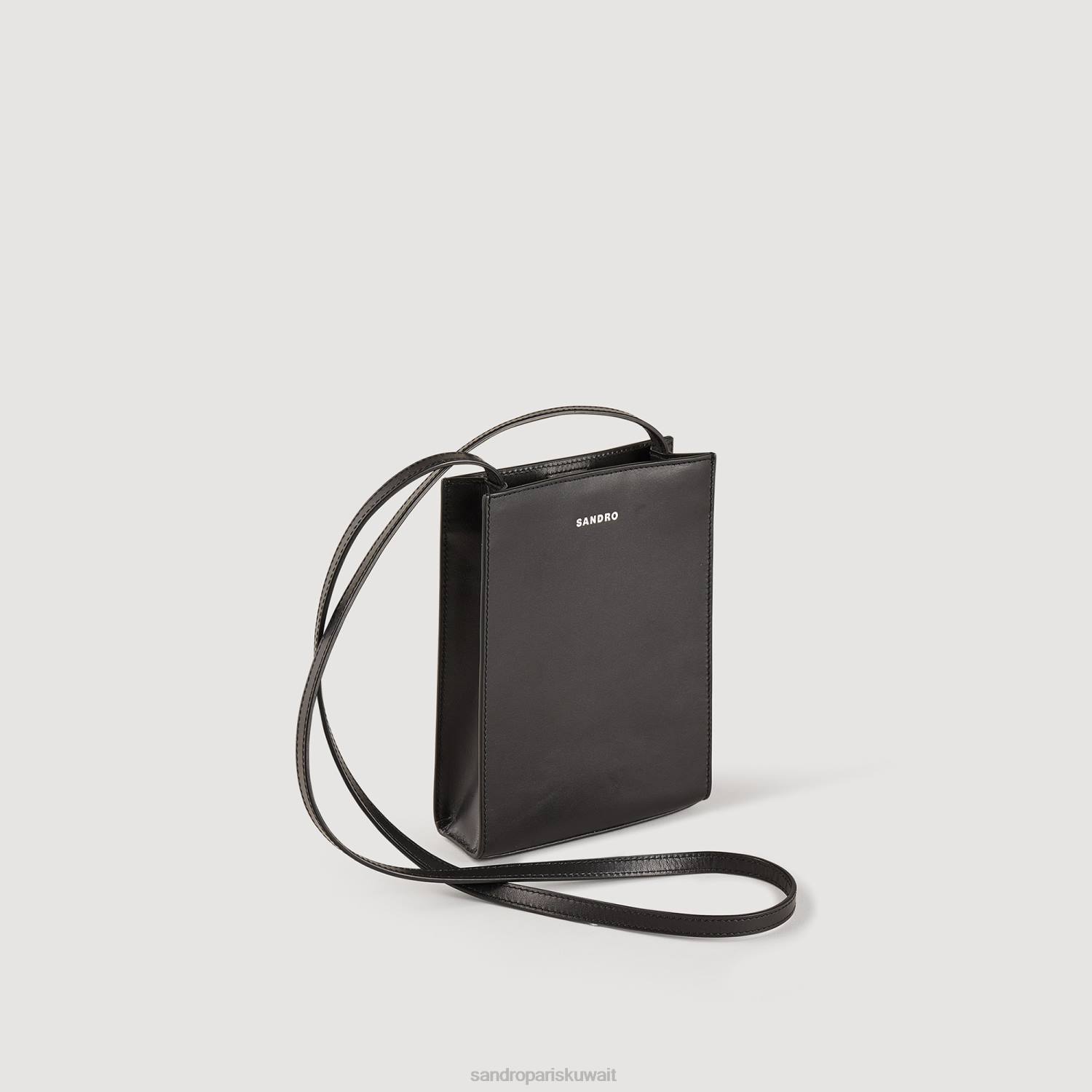 مُكَمِّلات Sandro Paris حقيبة جلدية صغيرة ناعمة أسود رجال ZJ00851