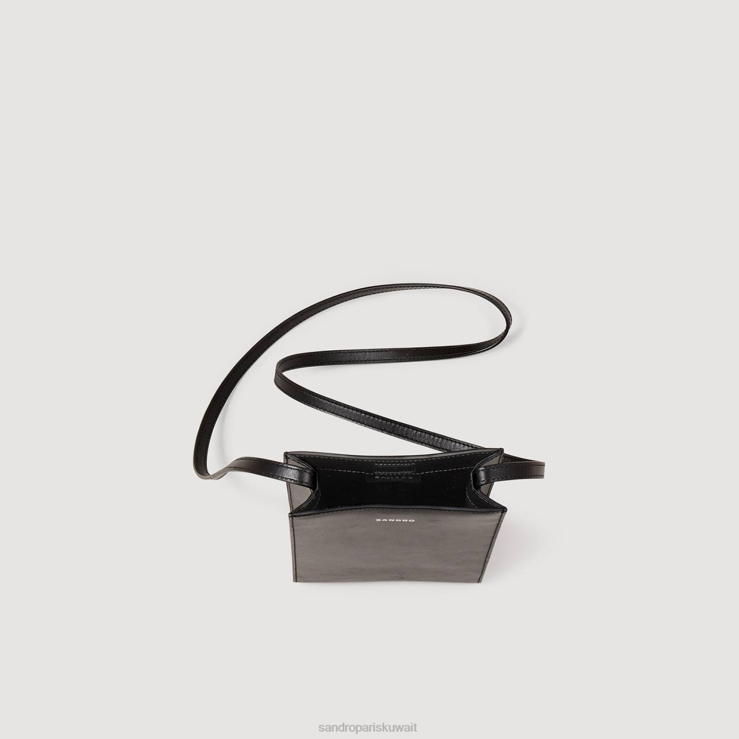 مُكَمِّلات Sandro Paris حقيبة جلدية صغيرة ناعمة أسود رجال ZJ00851