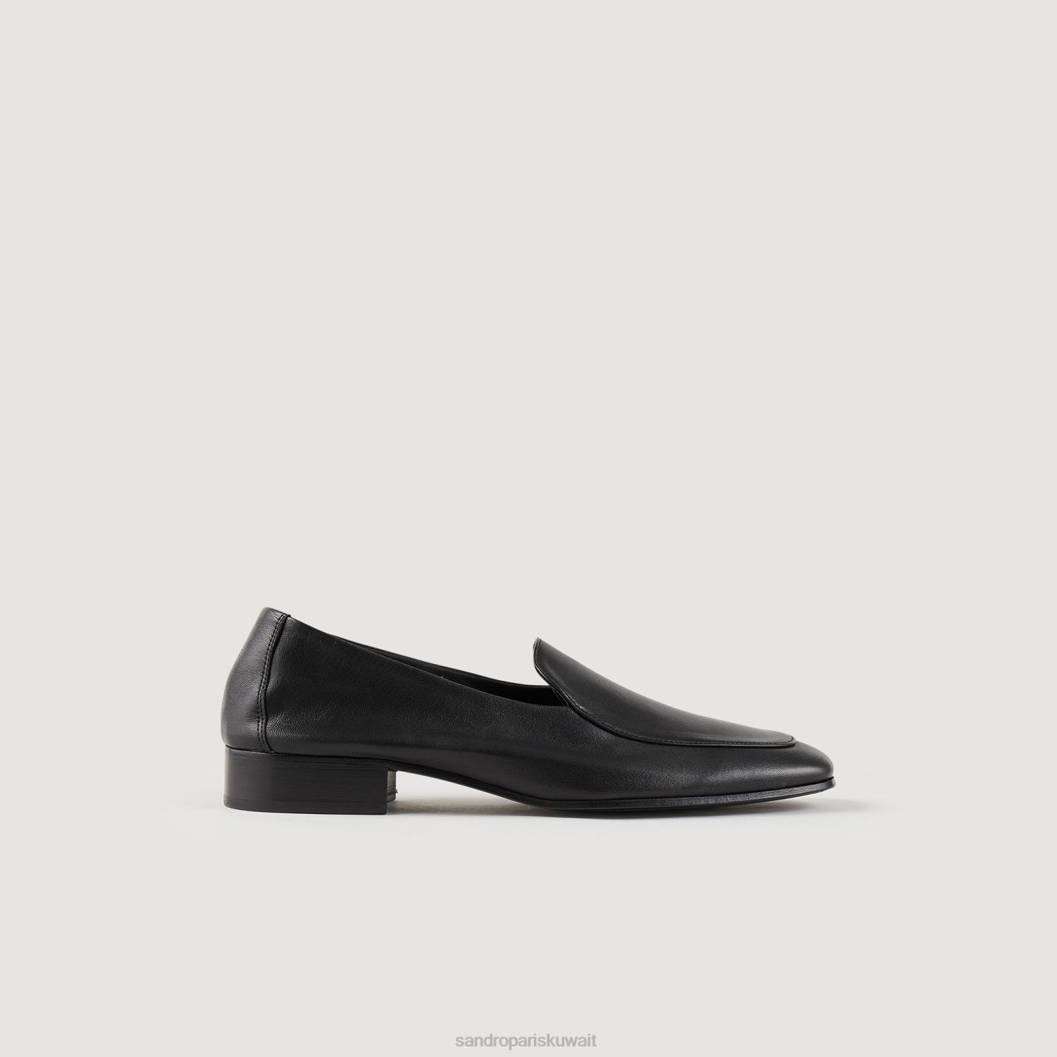 أحذية Sandro Paris المتسكعون الجلدية أسود رجال ZJ00855