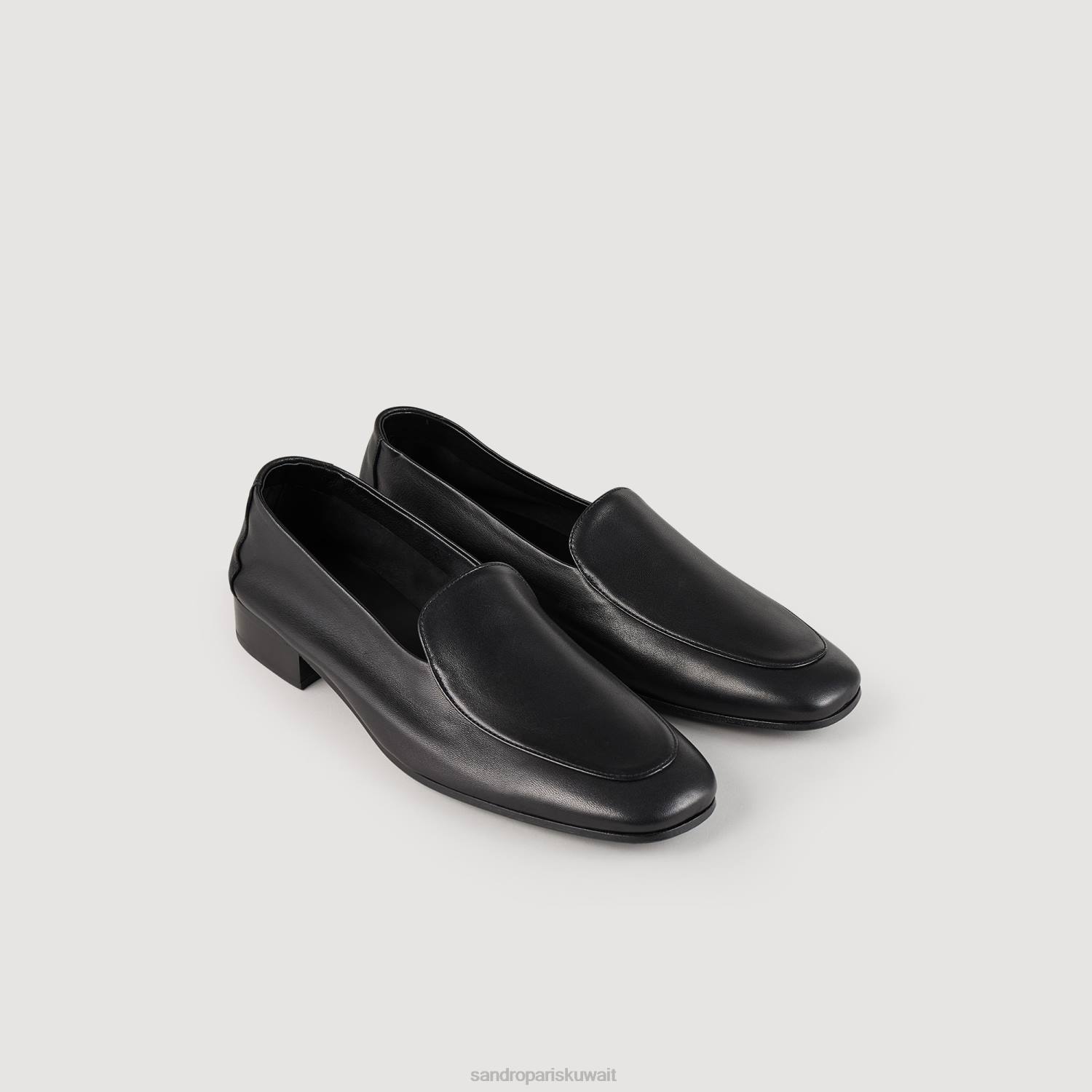 أحذية Sandro Paris المتسكعون الجلدية أسود رجال ZJ00855