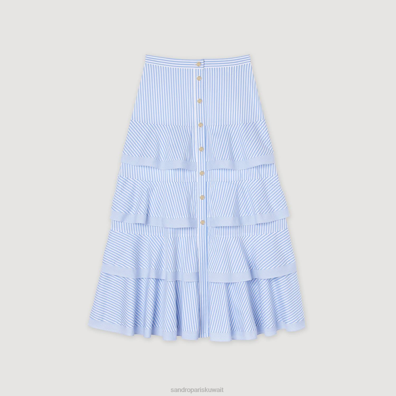ثياب Sandro Paris تنورة طويلة مخططة السماء الزرقاء/الأبيض نحيف ZJ0085