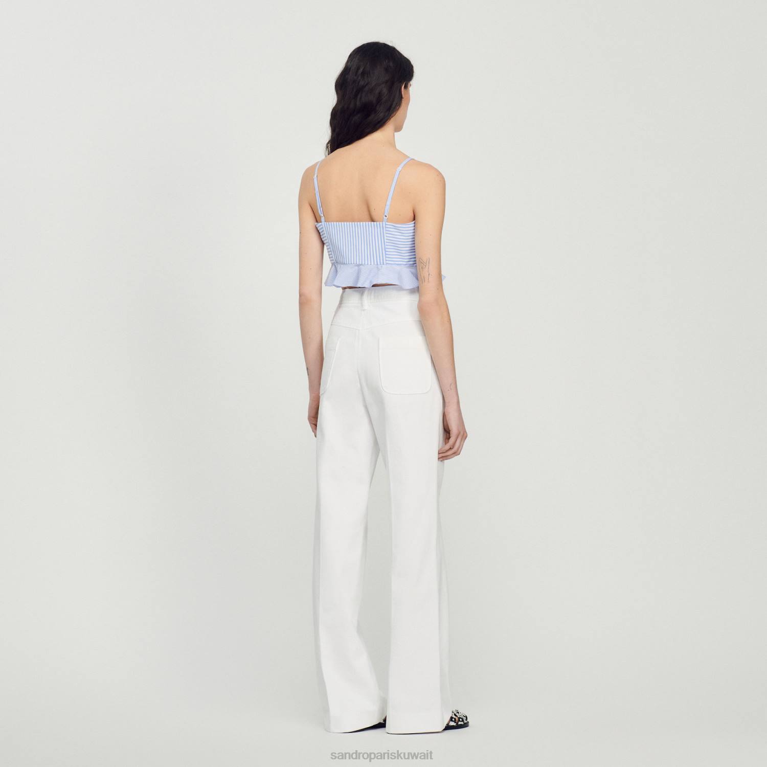 ثياب Sandro Paris أعلى بوستير مخطط السماء الزرقاء/الأبيض نحيف ZJ0088