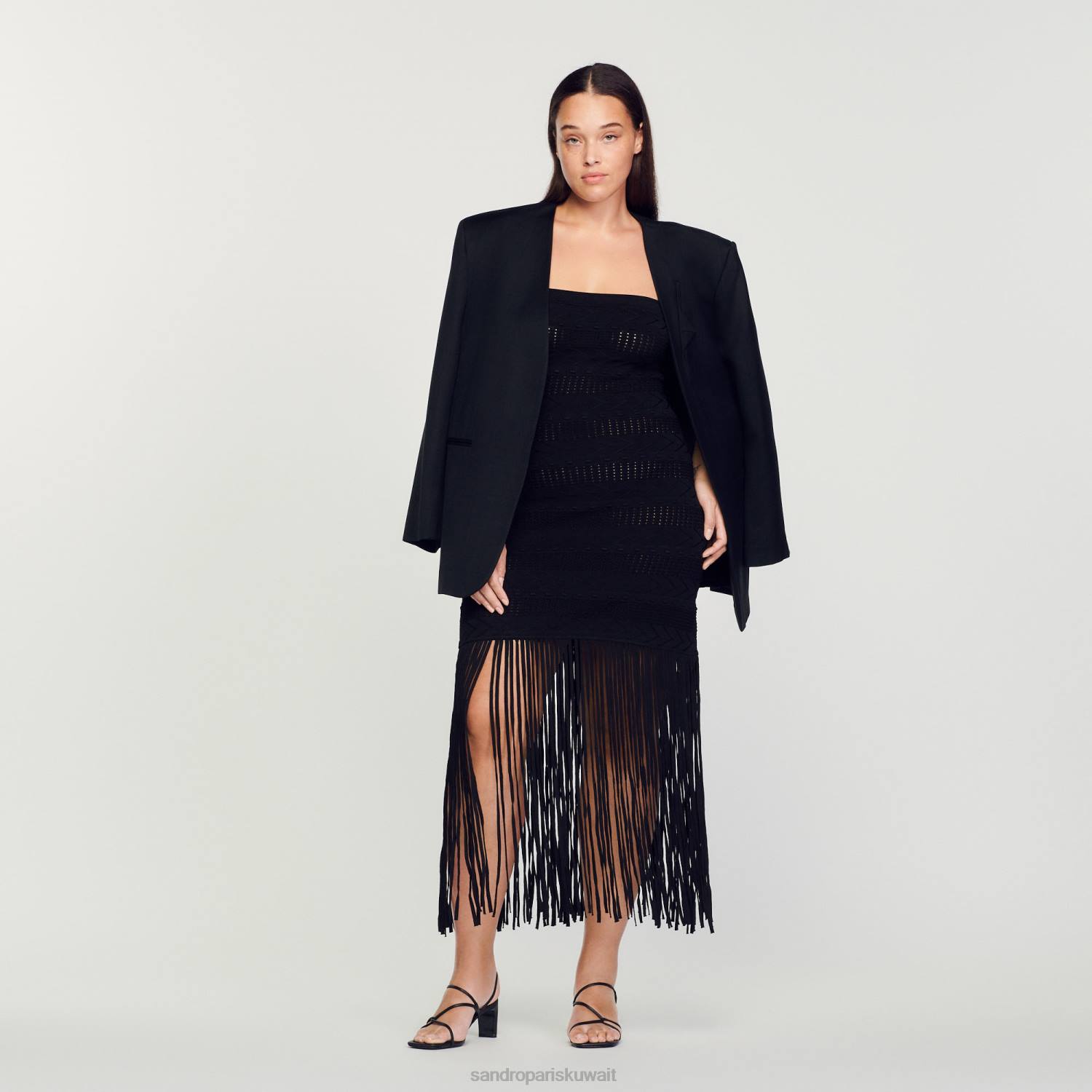 ثياب Sandro Paris فستان بوستير مهدب أسود نحيف ZJ0093