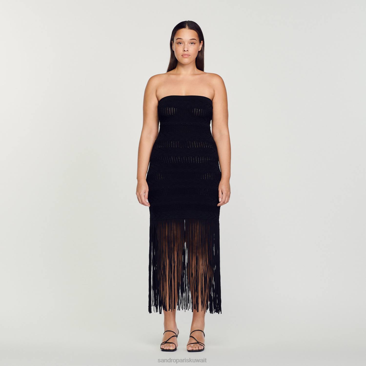 ثياب Sandro Paris فستان بوستير مهدب أسود نحيف ZJ0093