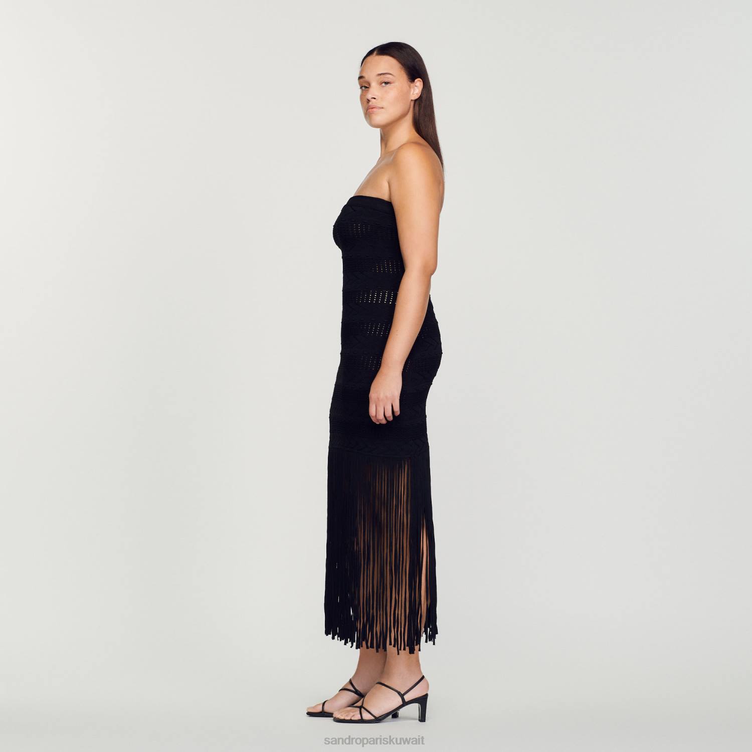 ثياب Sandro Paris فستان بوستير مهدب أسود نحيف ZJ0093