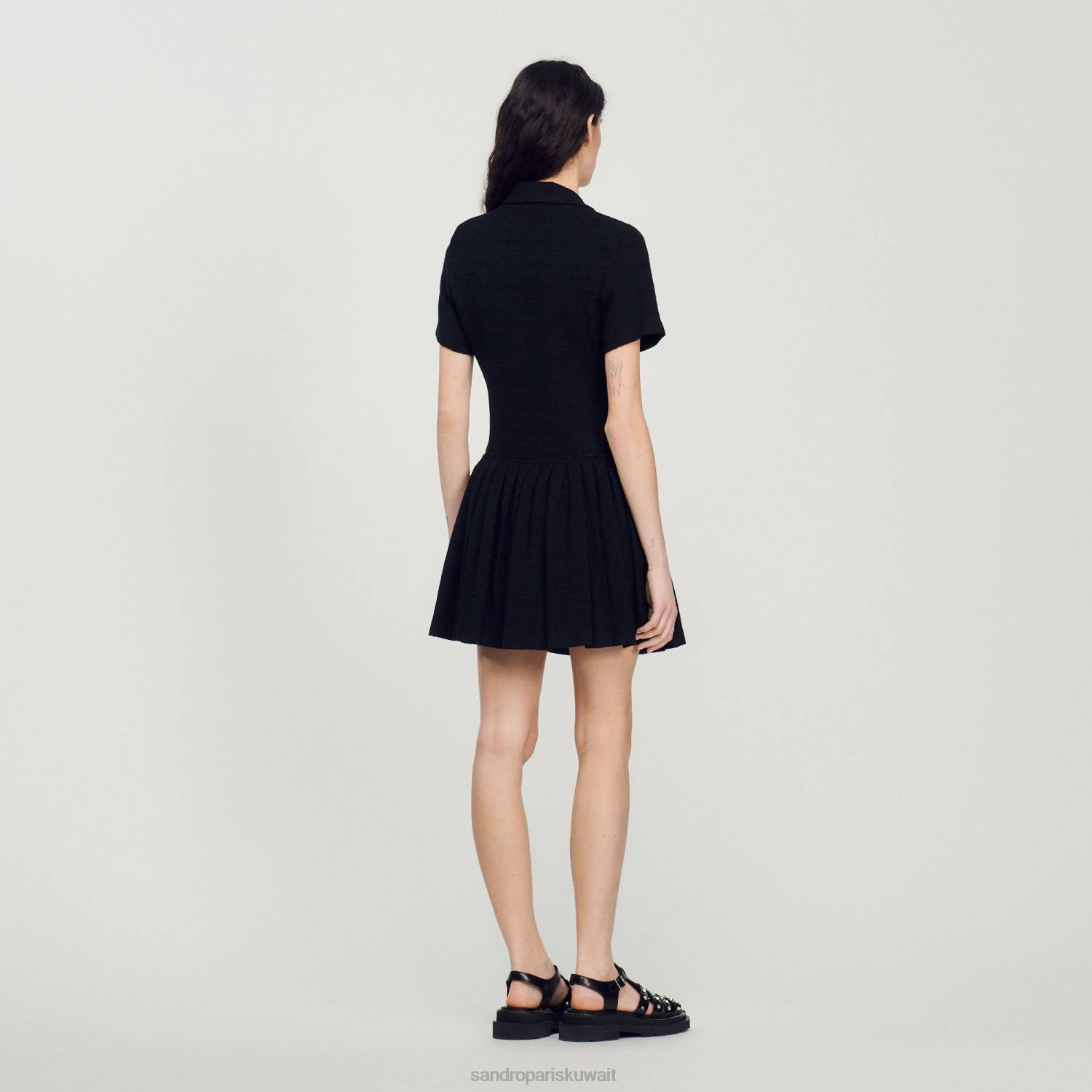 ثياب Sandro Paris فستان قصير من التويد أسود نحيف ZJ0095