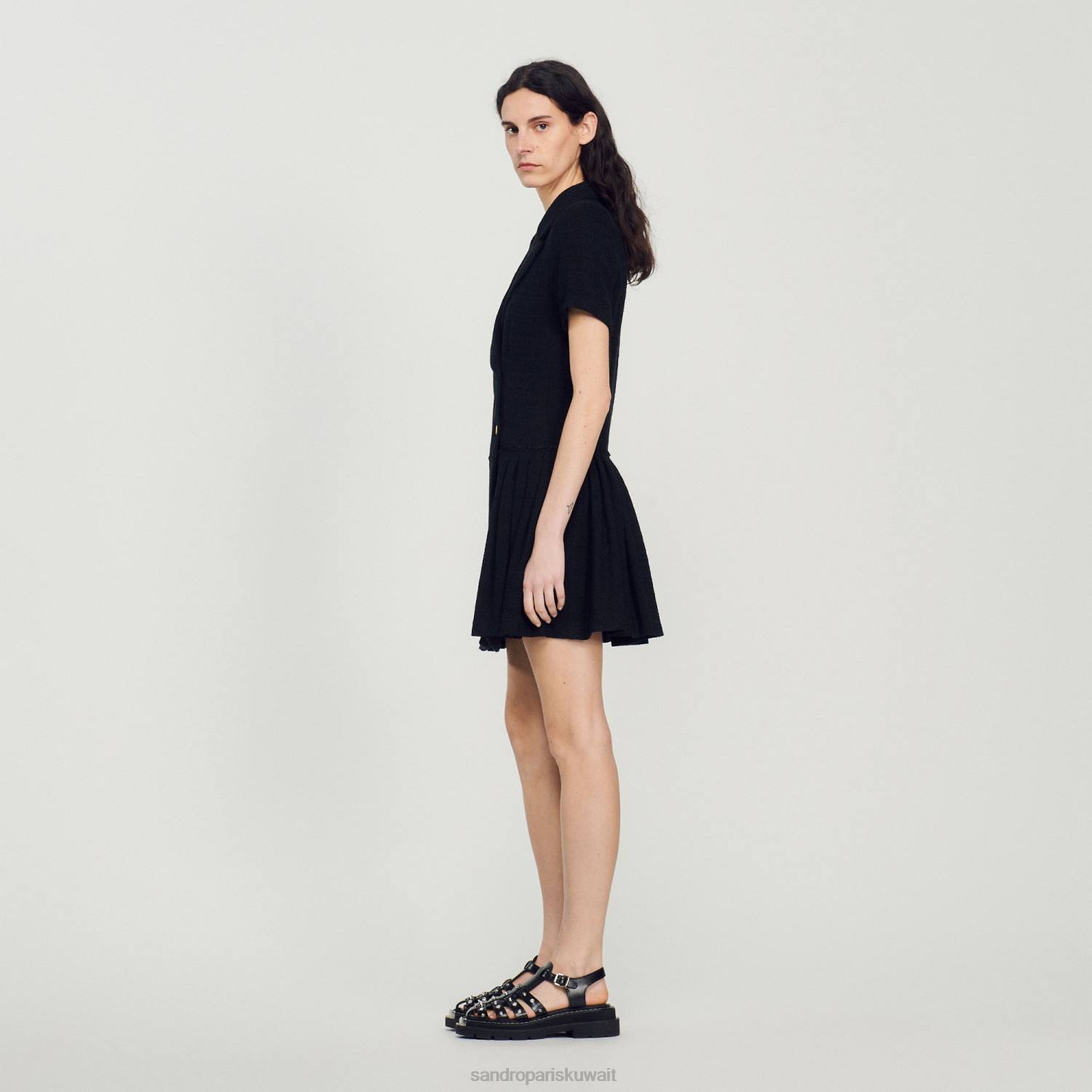 ثياب Sandro Paris فستان قصير من التويد أسود نحيف ZJ0095