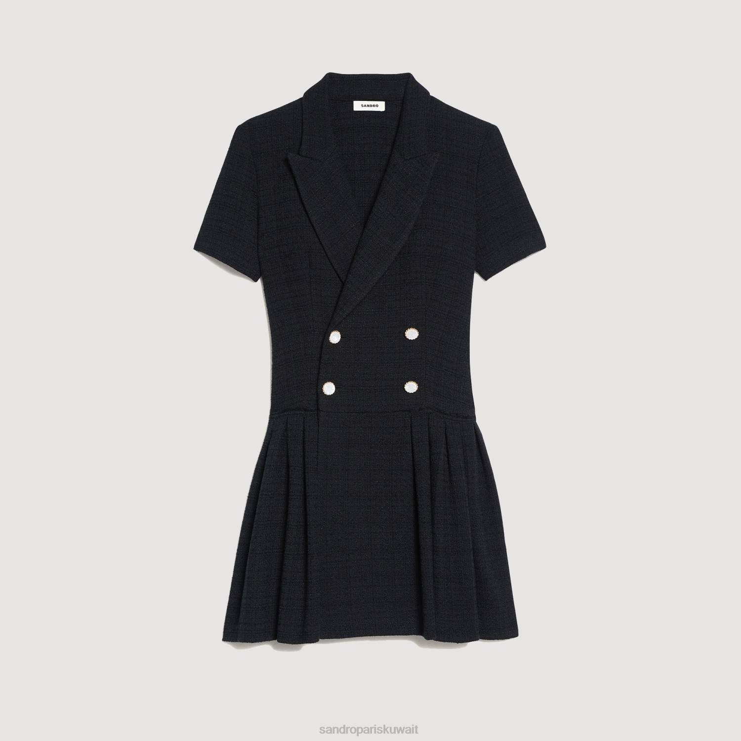 ثياب Sandro Paris فستان قصير من التويد أسود نحيف ZJ0095