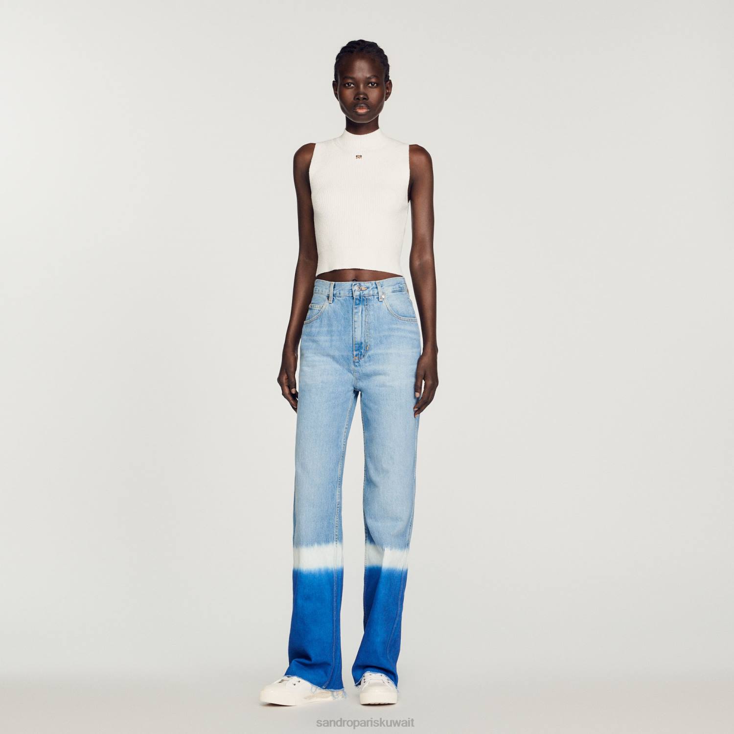 ثياب Sandro Paris سترة قصيرة مضلعة أبيض نحيف ZJ0096