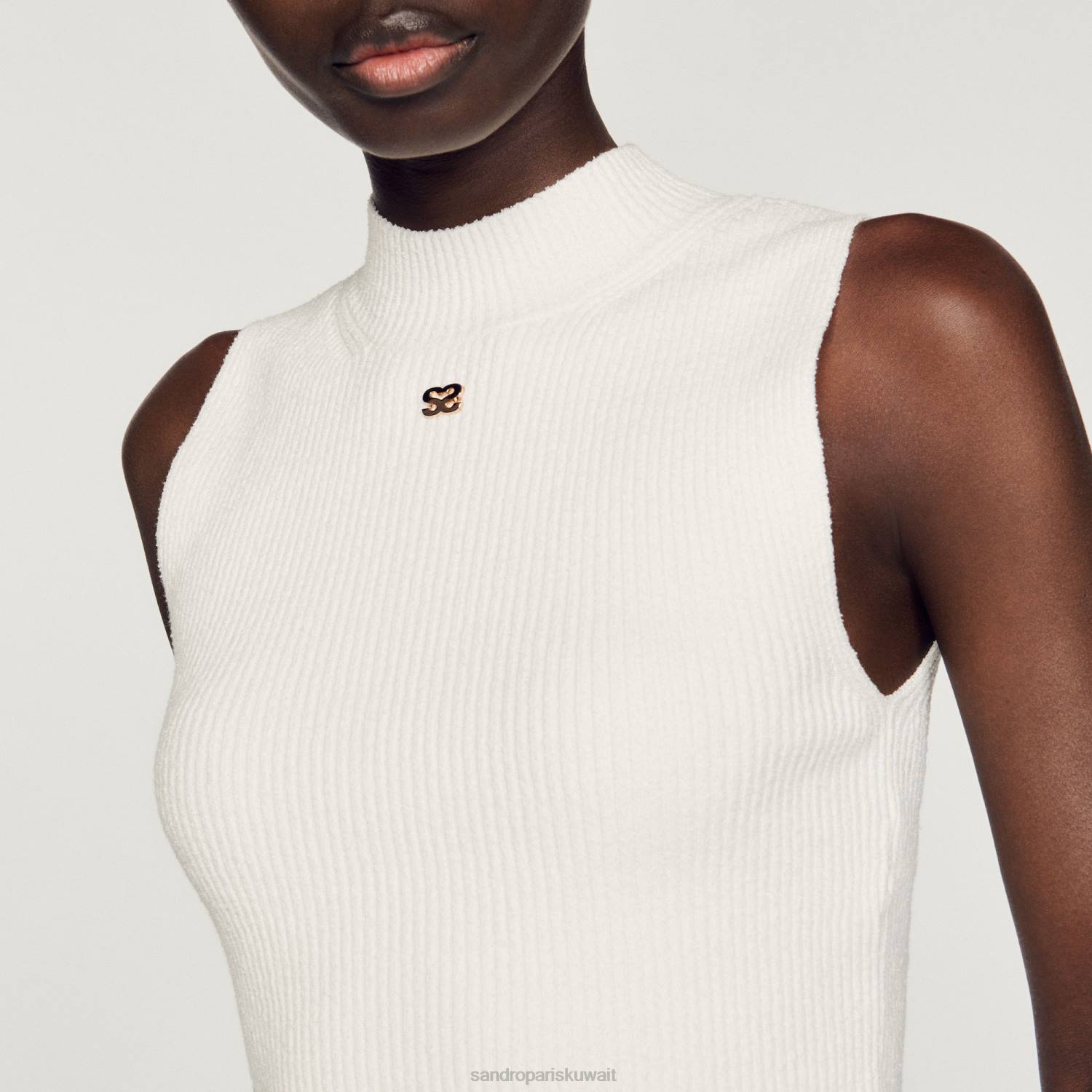 ثياب Sandro Paris سترة قصيرة مضلعة أبيض نحيف ZJ0096