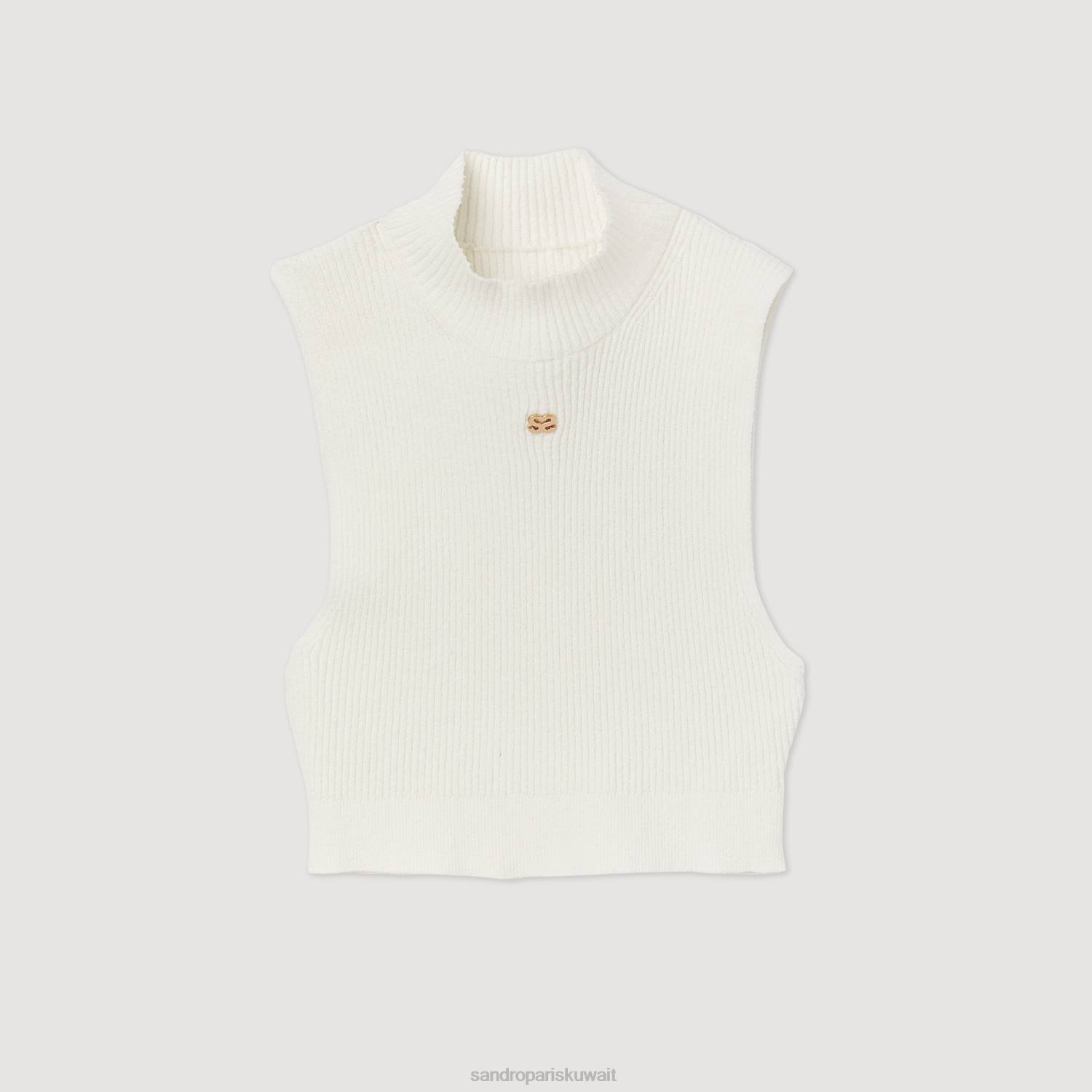 ثياب Sandro Paris سترة قصيرة مضلعة أبيض نحيف ZJ0096