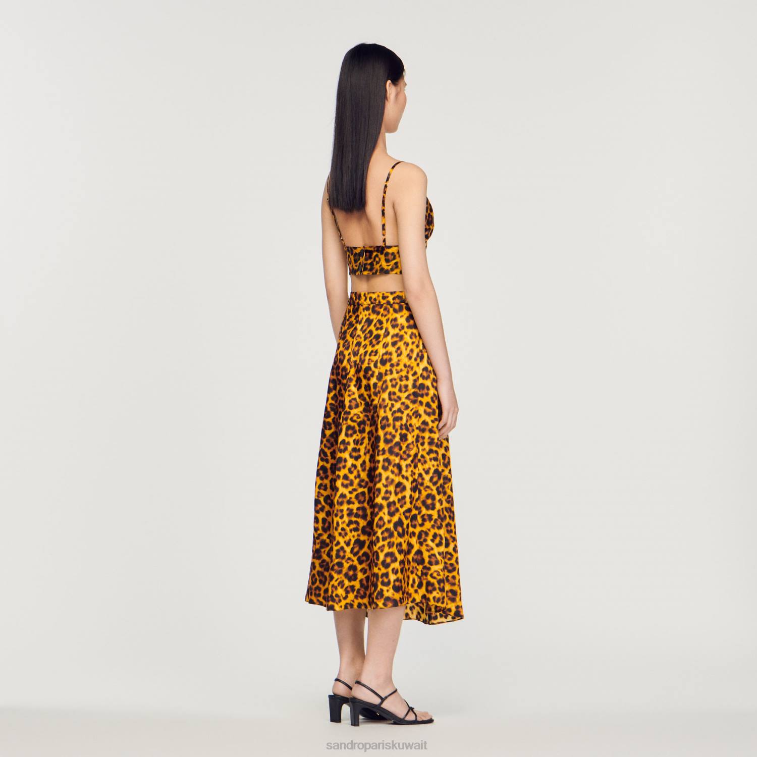 ثياب Sandro Paris أعلى bralette ليوبارد برتقالي/أسود نحيف ZJ00286