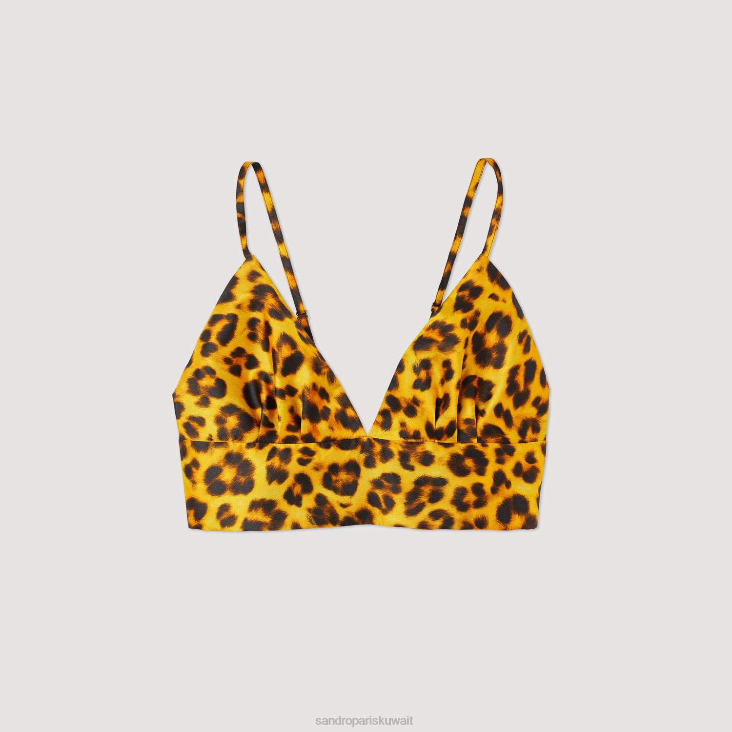 ثياب Sandro Paris أعلى bralette ليوبارد برتقالي/أسود نحيف ZJ00286