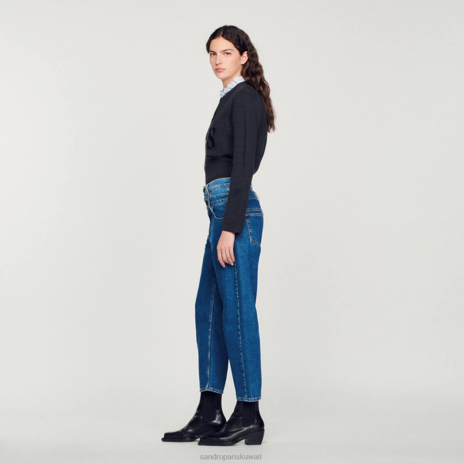 ثياب Sandro Paris trompe l'aeil جينز أمي أزرق نحيف ZJ00167