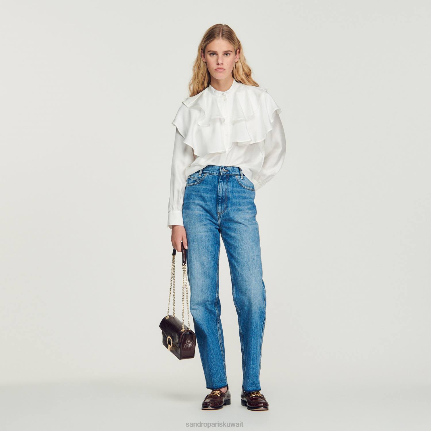 مُكَمِّلات Sandro Paris حقيبة yza، موديل صغير بني نحيف ZJ00529