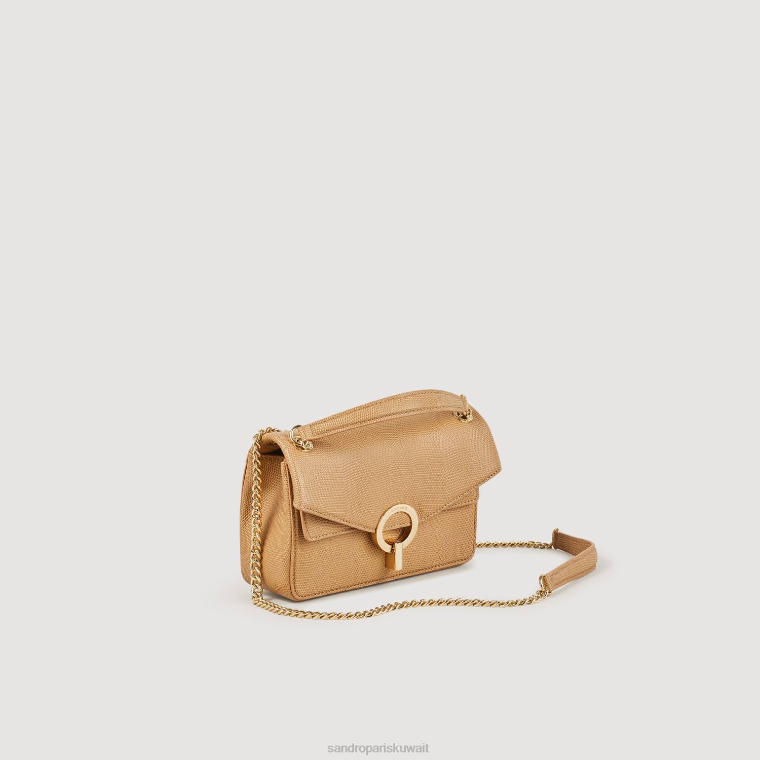 مُكَمِّلات Sandro Paris حقيبة yza صغيرة من الجلد المنقوش اللون البيج نحيف ZJ00532