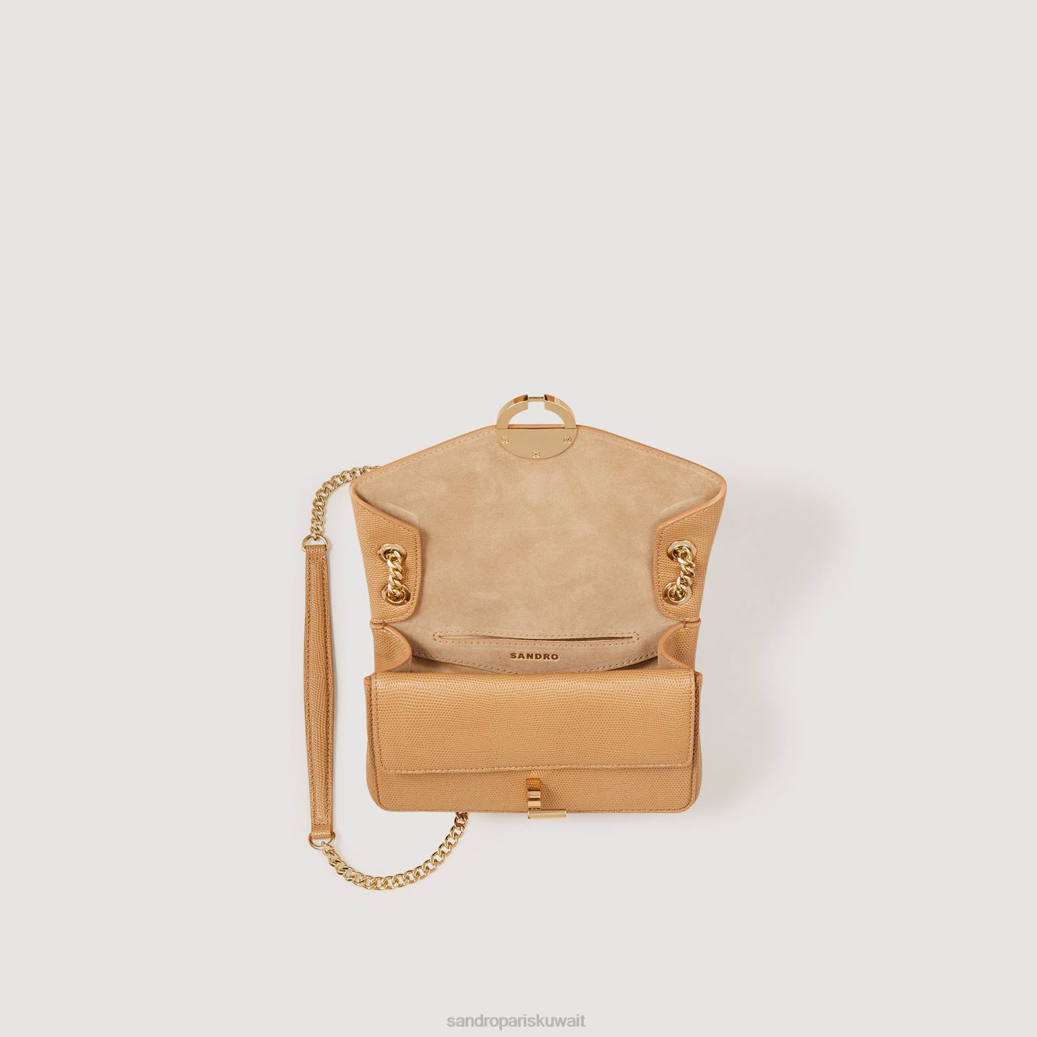 مُكَمِّلات Sandro Paris حقيبة yza صغيرة من الجلد المنقوش اللون البيج نحيف ZJ00532